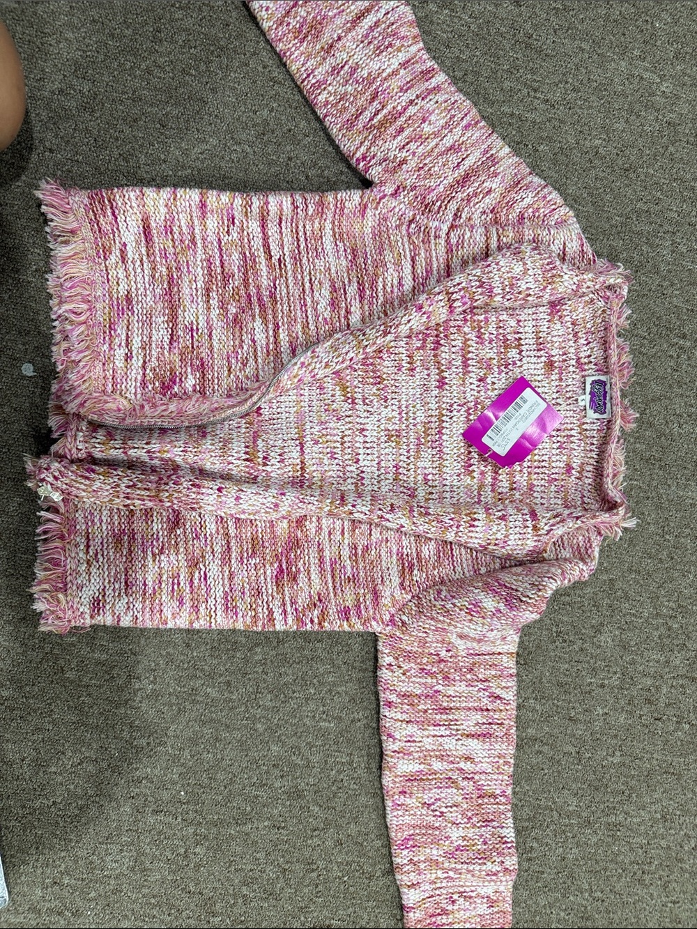 Leggiadro Pink Marled Fringe Open-Front Cardigan
